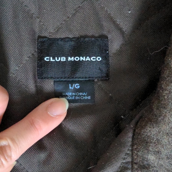 Club Monaco Wool Shirt Jacket Faux Leather Brown L - Picture 2 of 4